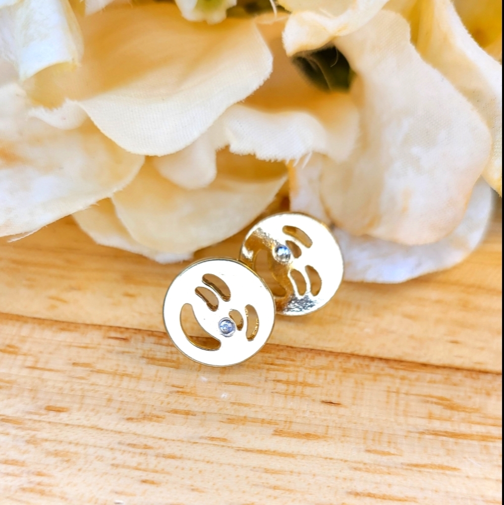 💍 😉Big Winkle crystal gold tone emoji earrings